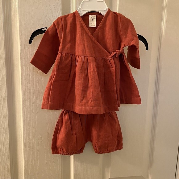 kate quinn Other - Kate Quinn Wrap Dress and Bloomers Set Auburn Girls Organic Size 0-3 Months NWT